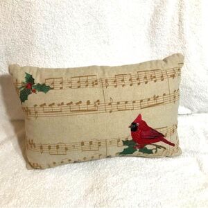 Music & Red Cardinal Christmas Song Throw Pillow